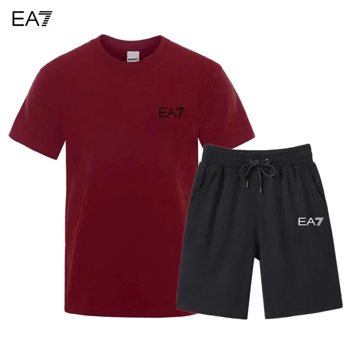 EA7 EA7 Men's Red and Black Co-ord Set with Logo Detail Red