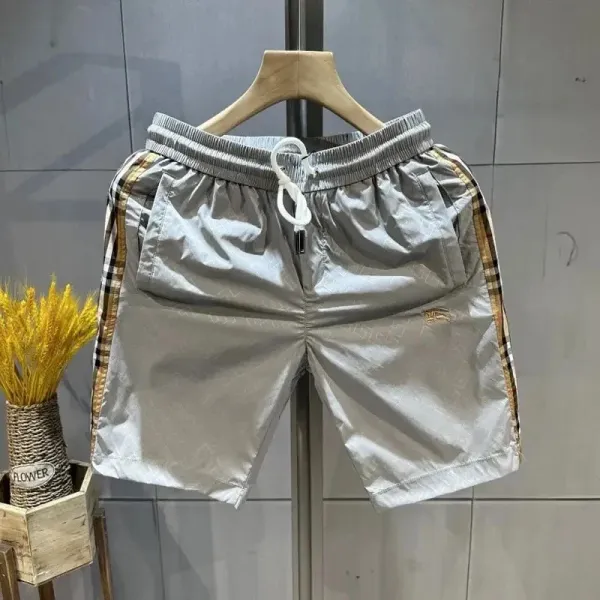 Burberry Check-Trimmed Nylon Shorts Silver - 1