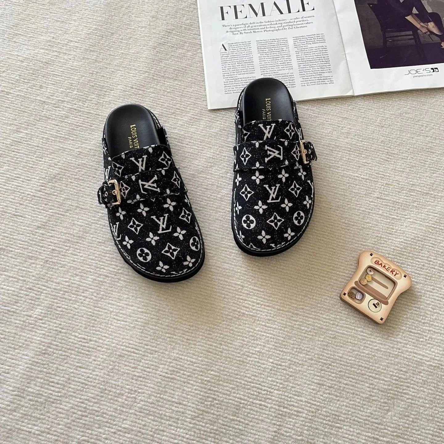 Louis Vuitton Monogram Mule Loafers Black and White