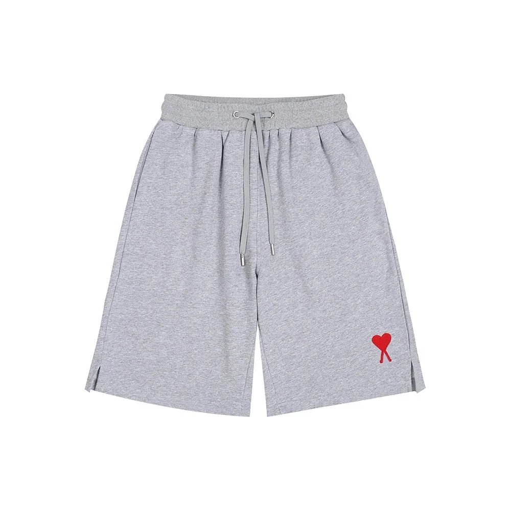 AMI Paris Shorts de Coeur logo drawstring — Gray-A12#