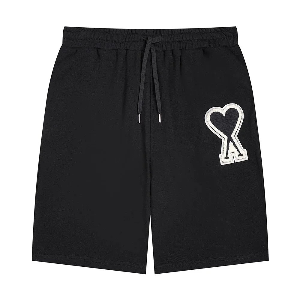 AMI Paris Shorts de Coeur logo drawstring — Black-Black-A13#