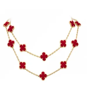 Van Cleef & Arpels Alhambra Four-Leaf Clover Red Enamel Gold Necklace - 1