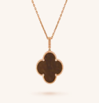 Van Cleef & Arpels Alhambra Four-Leaf Clover Pendant Necklace in Rose Gold with Brown Hardstone - 1