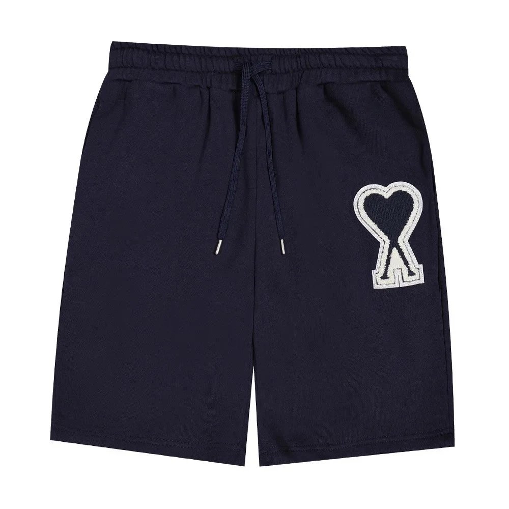 AMI Paris Shorts de Coeur logo drawstring — Navy Blue-A13#