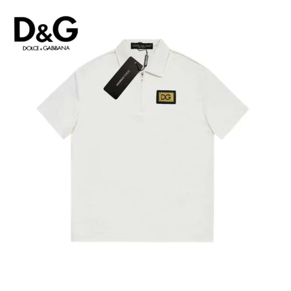 Dolce & Gabbana DG Logo Patch White Half-Zip Polo - 1