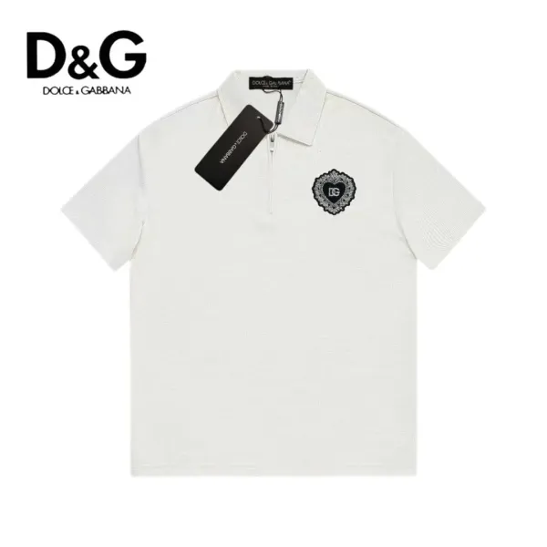 Dolce & Gabbana Heart Embroidery Half-Zip Polo White - 1