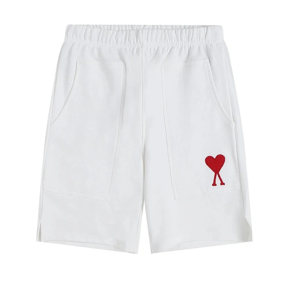 AMI Paris Shorts de Coeur logo drawstring — White-A15#