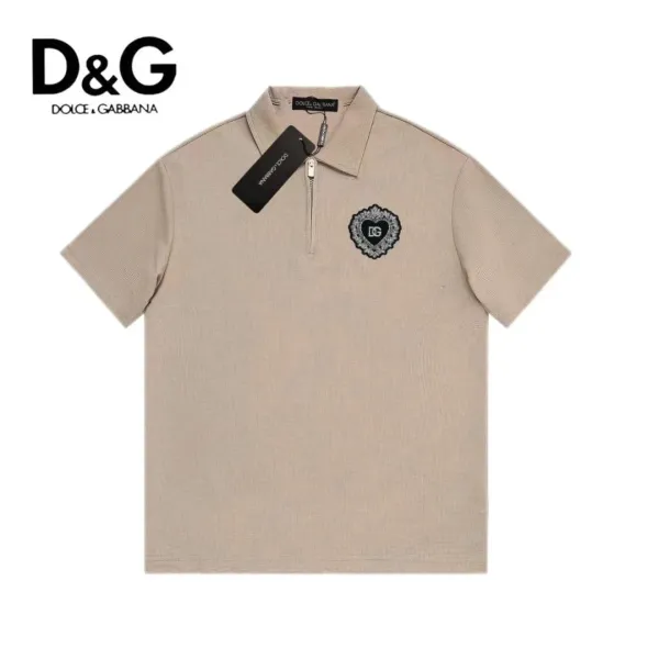 Dolce & Gabbana Heart-Embellished Half-Zip Polo Beige - 1