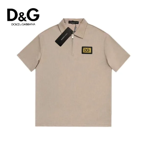 Dolce & Gabbana DG Logo Half-Zip Polo Beige - 1