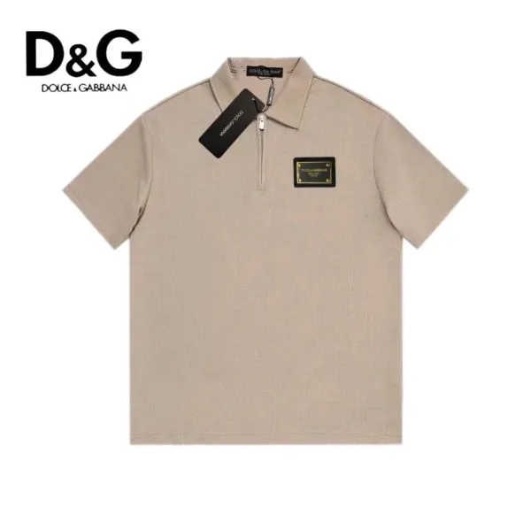 Dolce & Gabbana Logo Patch Beige Polo Shirt - 1