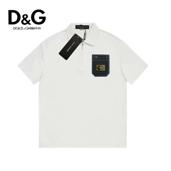 Dolce & Gabbana Zip-Neck Polo White with Contrasting Patch Pocket - 1