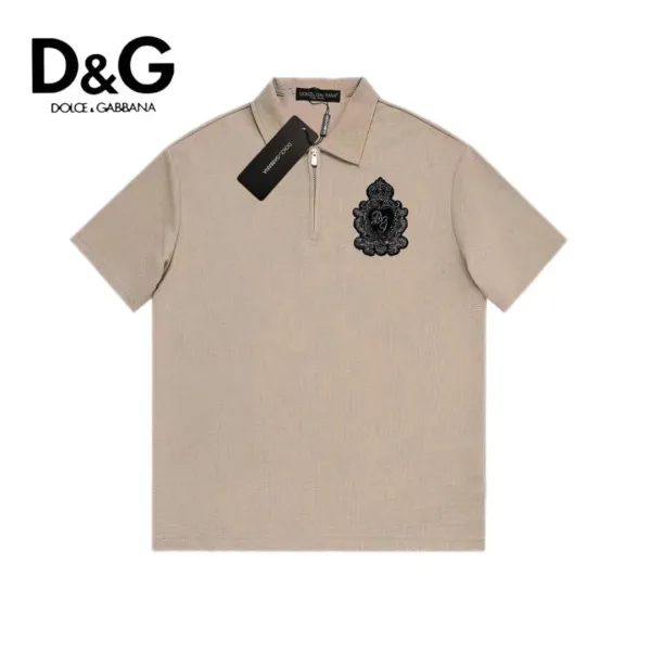 Dolce & Gabbana Embroidered Crest Beige Polo - 1
