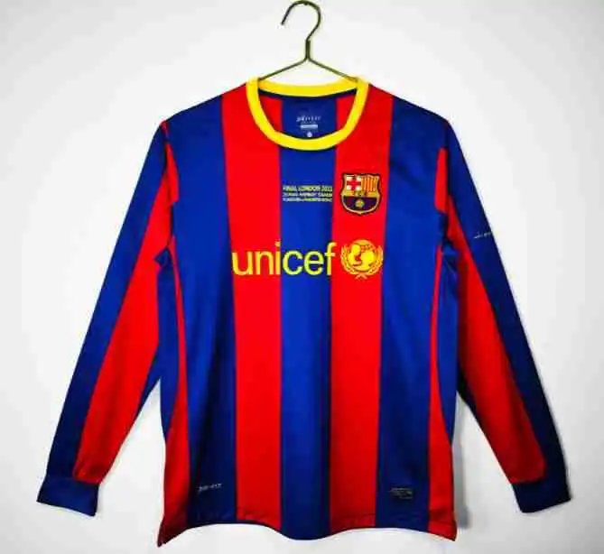 FC Barcelona 2005-06 Home Long-Sleeve Jersey Red and Blue Striped