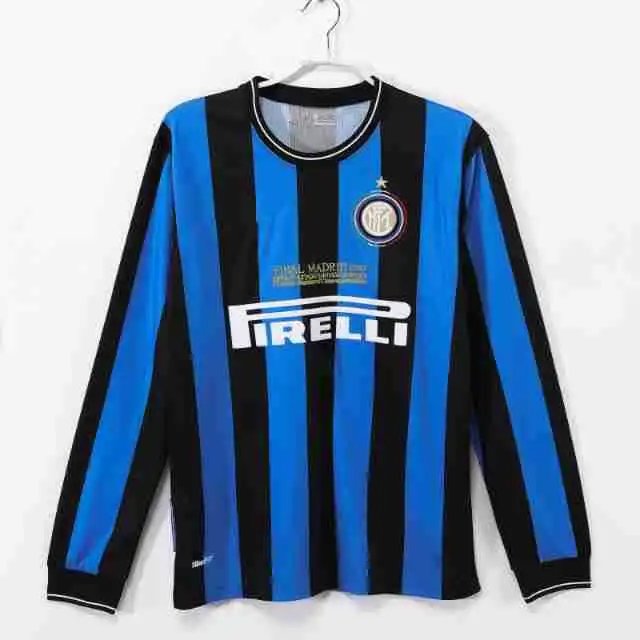 Inter Milan 2009-10 Champions League Final Jersey Blue Black Striped Long Sleeve Football Jersey