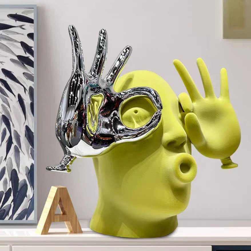 Flocked Abstract Art Sculpture, Creative Living Room & Bookshelf Decor, Light Luxury TV Cabinet Ornament