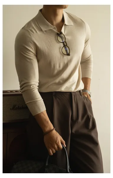 Design Knit Polo Shirt in Chocolate Brown - 12