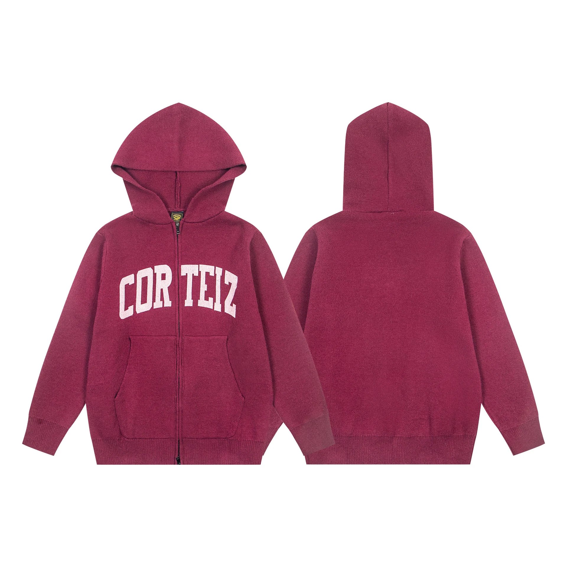 CORTEIZ Arch Logo Zip-Up Hoodie Burgundy - 1
