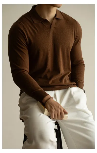Design Knit Polo Shirt in Chocolate Brown - 28