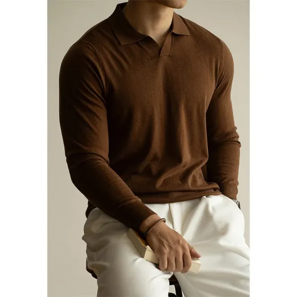 Design Knit Polo Shirt in Chocolate Brown - 1