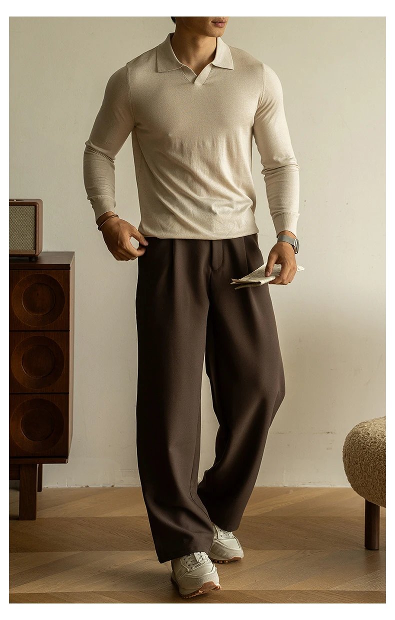 Design Knit Polo Shirt in Chocolate Brown - 7