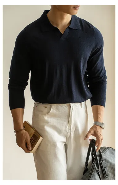 Design Knit Polo Shirt in Chocolate Brown - 22
