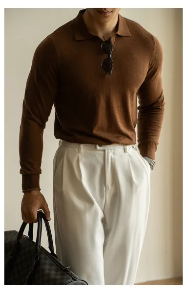 Design Knit Polo Shirt in Chocolate Brown - 31
