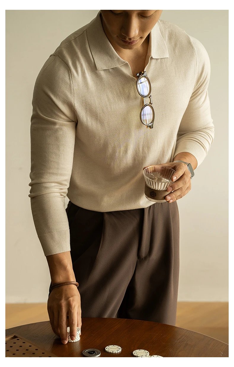 Design Knit Polo Shirt in Chocolate Brown - 10