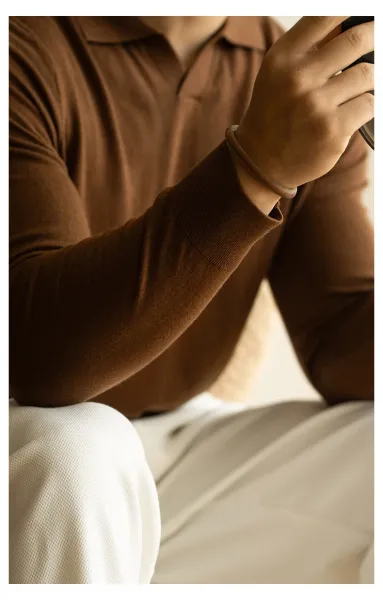 Design Knit Polo Shirt in Chocolate Brown - 38