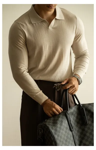 Design Knit Polo Shirt in Chocolate Brown - 9