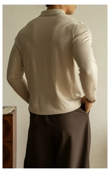 Design Knit Polo Shirt in Chocolate Brown - 16