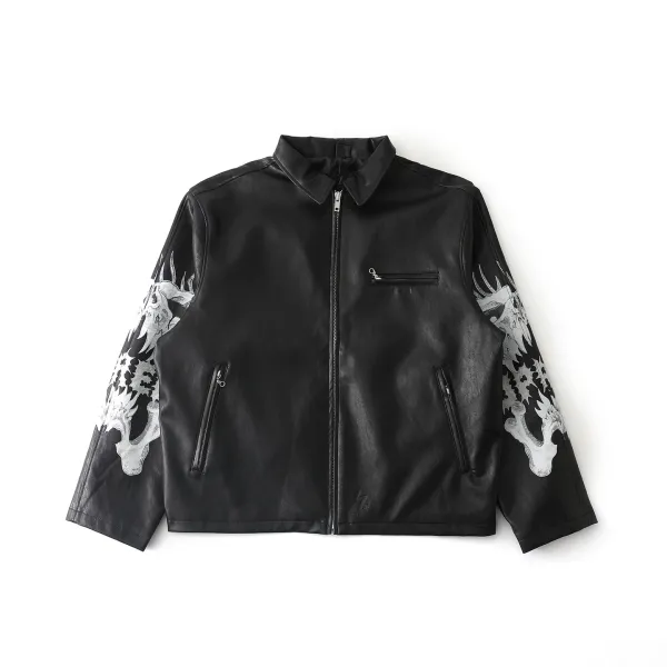 Philipp Plein Skull-Print Leather Jacket Black - 6