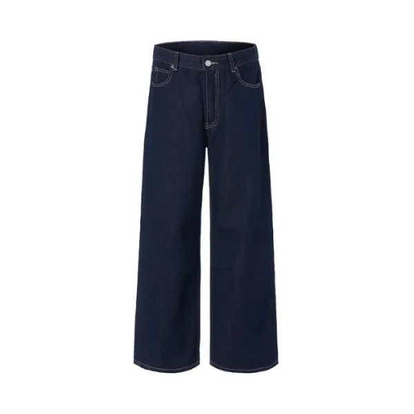 Unbranded Wide-Leg Cropped Denim Jeans Navy - 2
