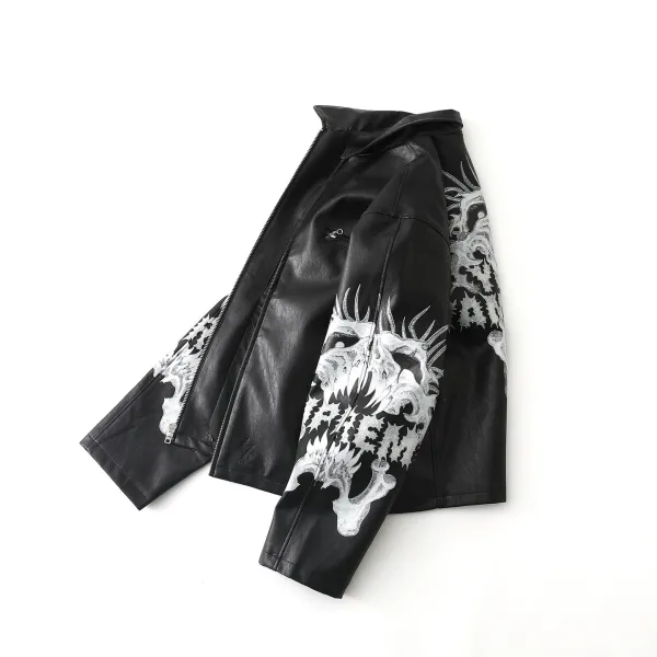 Philipp Plein Skull-Print Leather Jacket Black - 9