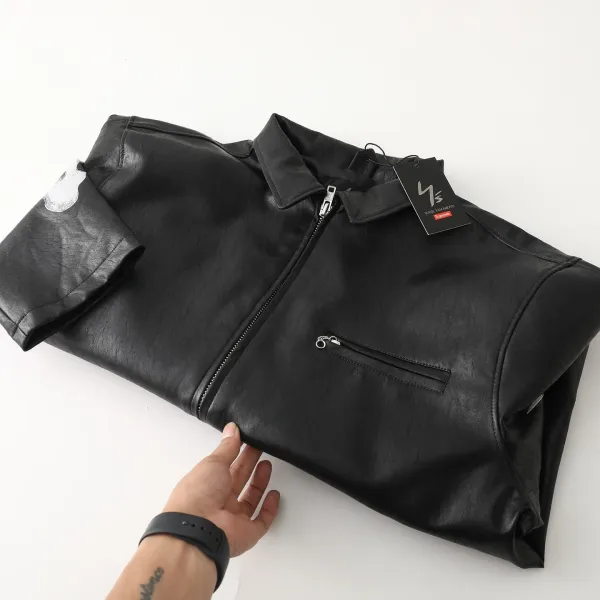 Philipp Plein Skull-Print Leather Jacket Black - 10