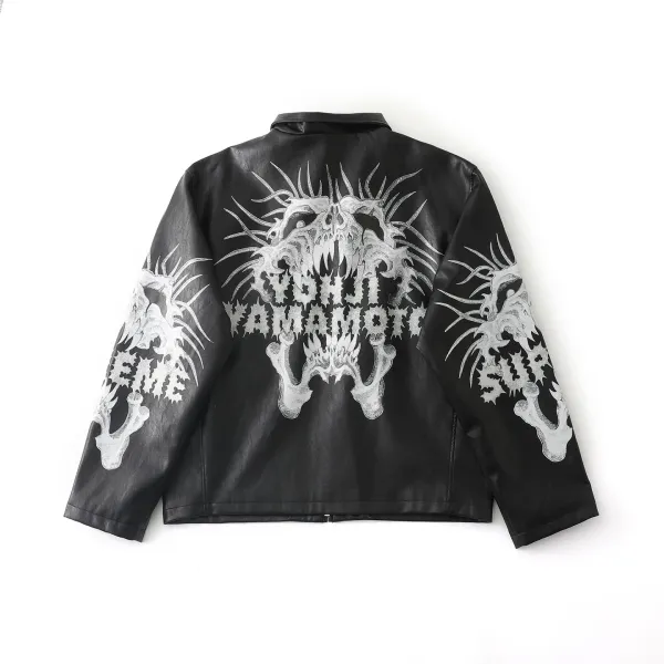 Philipp Plein Skull-Print Leather Jacket Black - 8