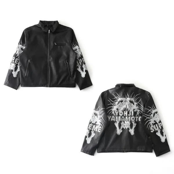 Philipp Plein Skull-Print Leather Jacket Black - 5