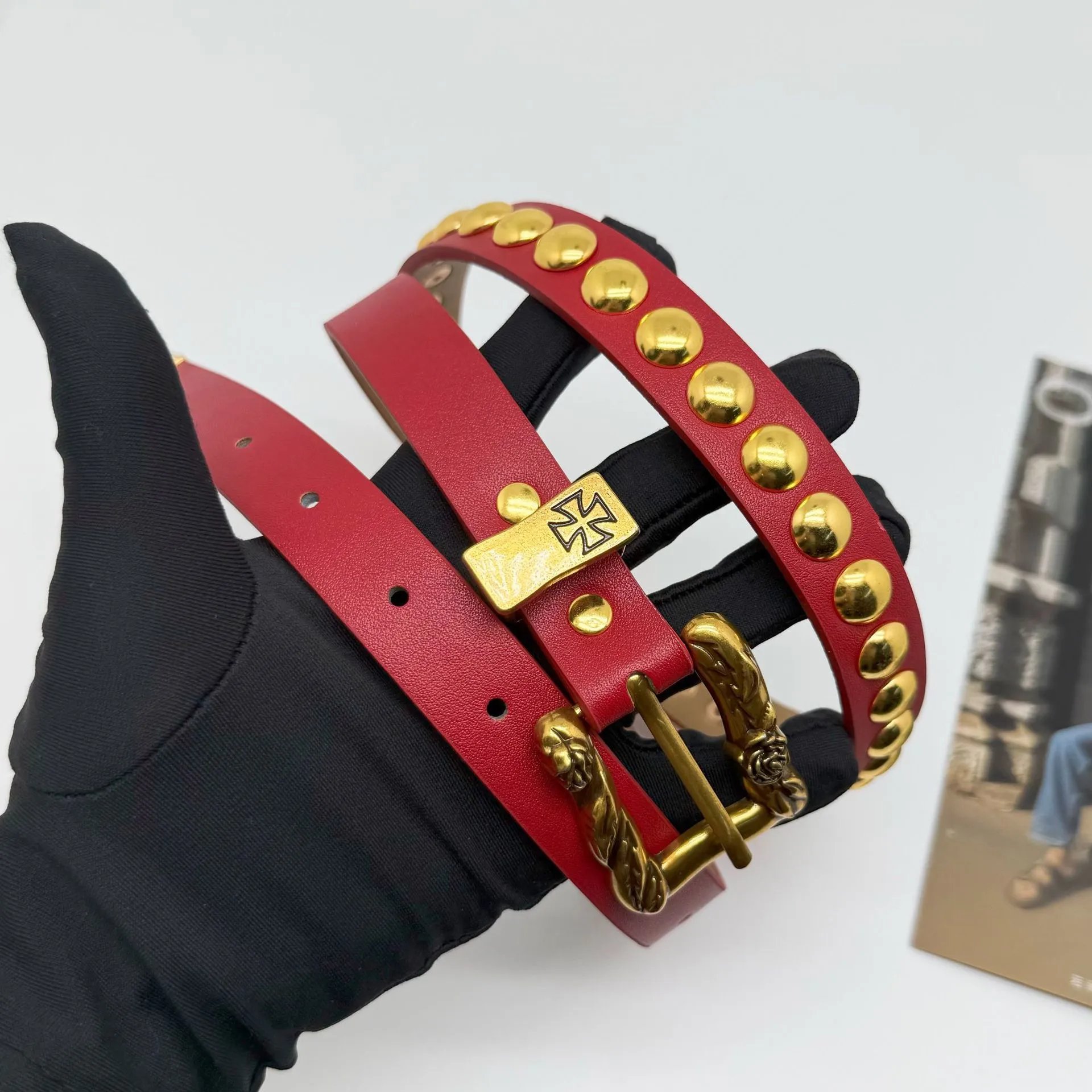 Philipp Plein Double Wrap Studded Leather Belt Black - 7