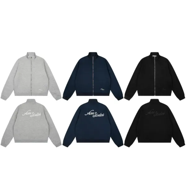 Acne Studios Script Logo Navy Blue Bomber Jacket - 3