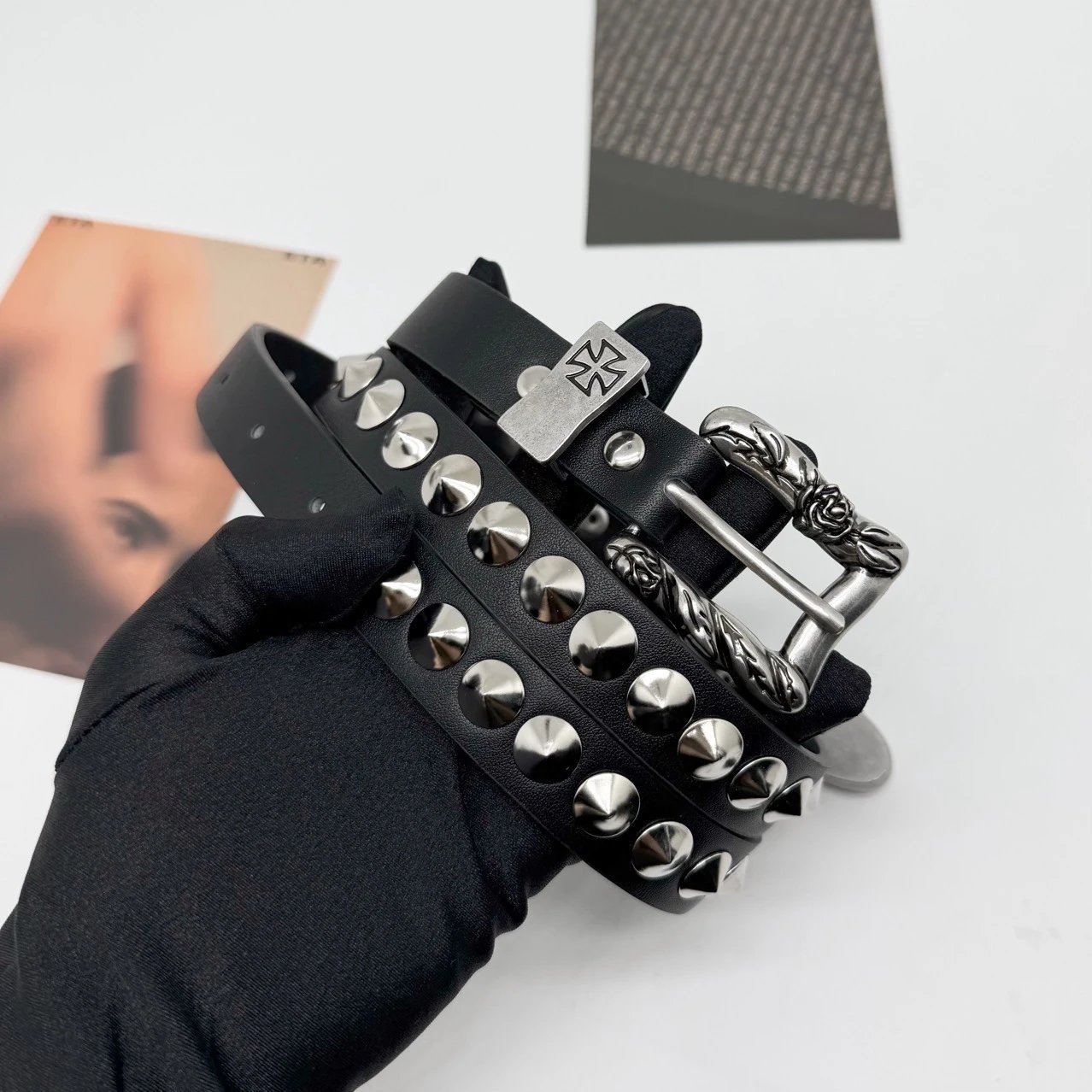 Philipp Plein Double Wrap Studded Leather Belt Black - 9