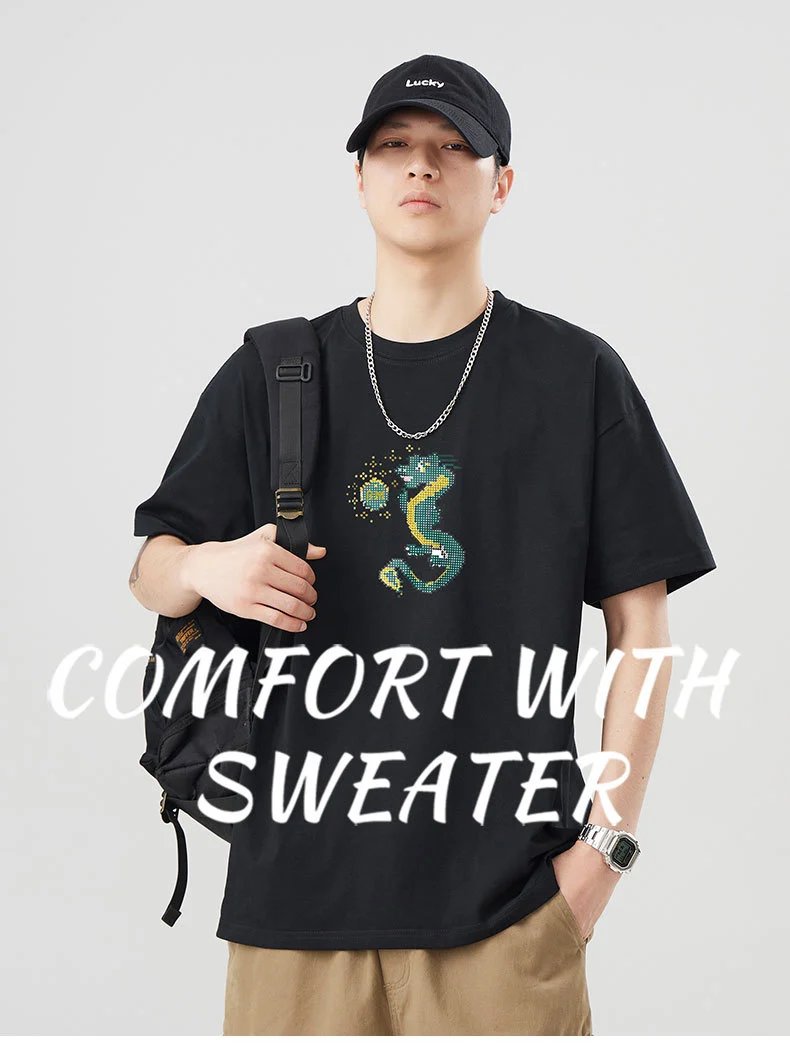 Design Dragon Embroidery Oversized T-Shirt Gray - 2