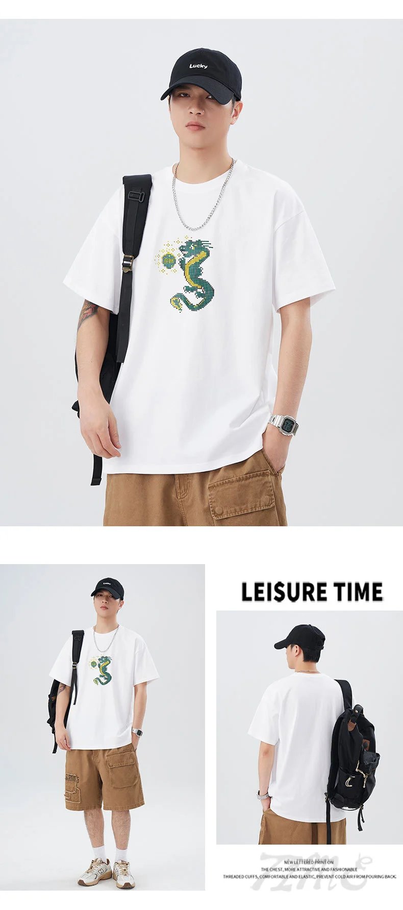 Design Dragon Embroidery Oversized T-Shirt Gray - 10