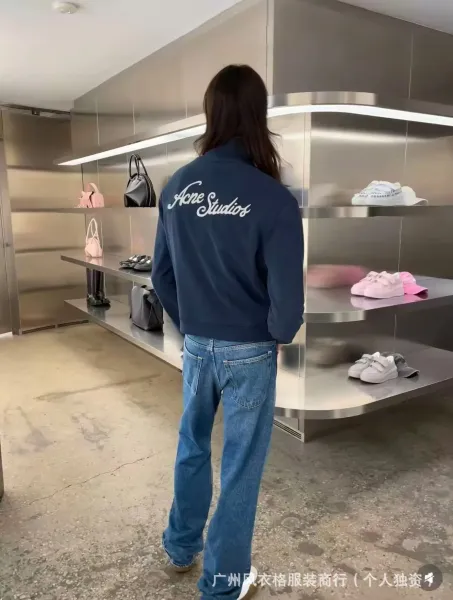 Acne Studios Script Logo Navy Blue Bomber Jacket - 15