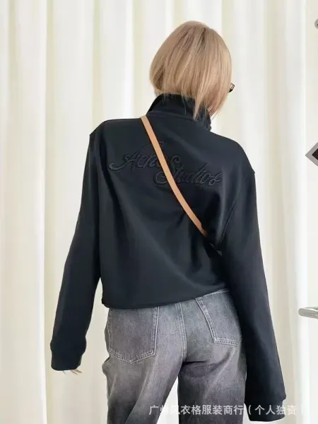 Acne Studios Script Logo Navy Blue Bomber Jacket - 18