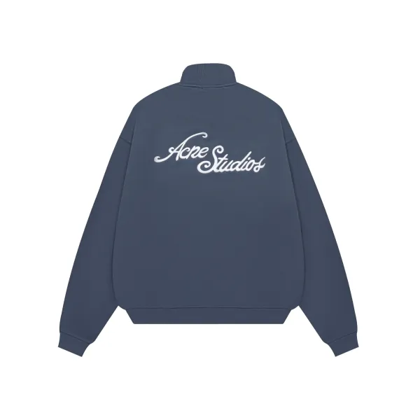 Acne Studios Script Logo Navy Blue Bomber Jacket - 1