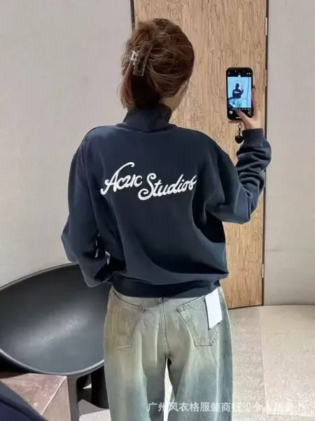 Acne Studios Script Logo Navy Blue Bomber Jacket - 17