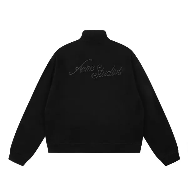 Acne Studios Script Logo Navy Blue Bomber Jacket - 4