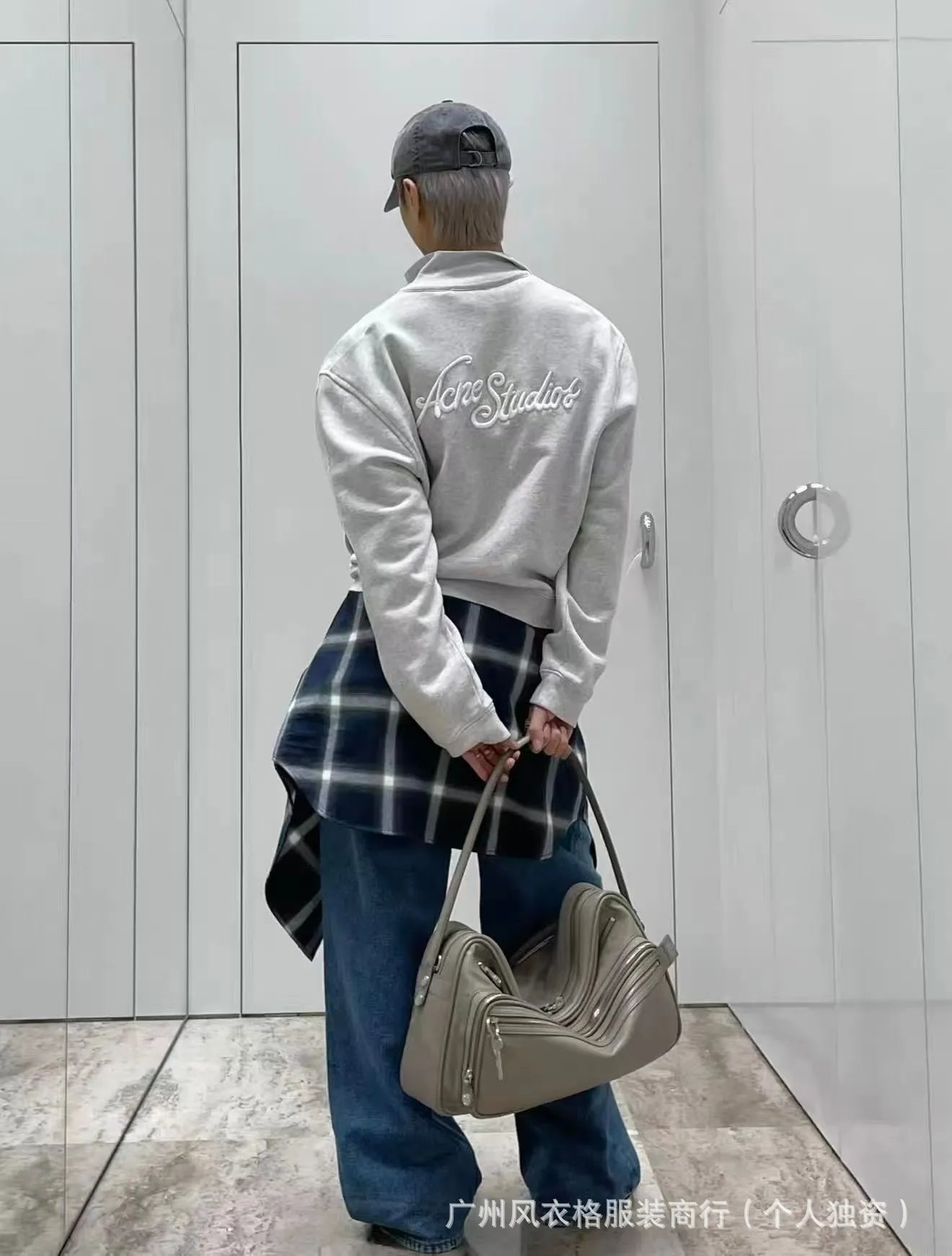 Acne Studios Script Logo Navy Blue Bomber Jacket - 12
