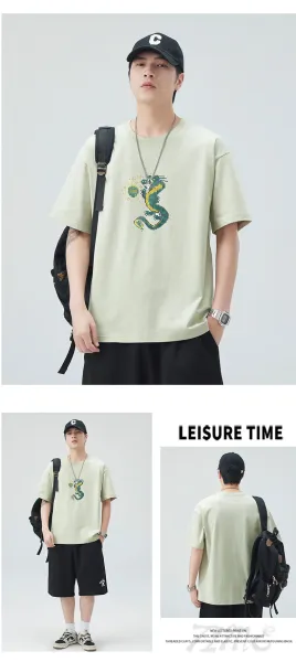 Design Dragon Embroidery Oversized T-Shirt Gray - 14