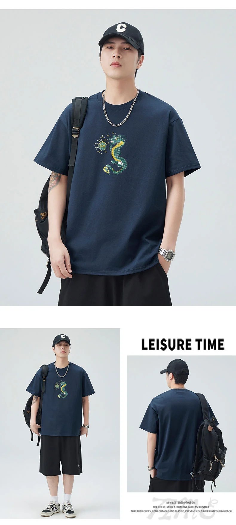 Design Dragon Embroidery Oversized T-Shirt Gray - 12