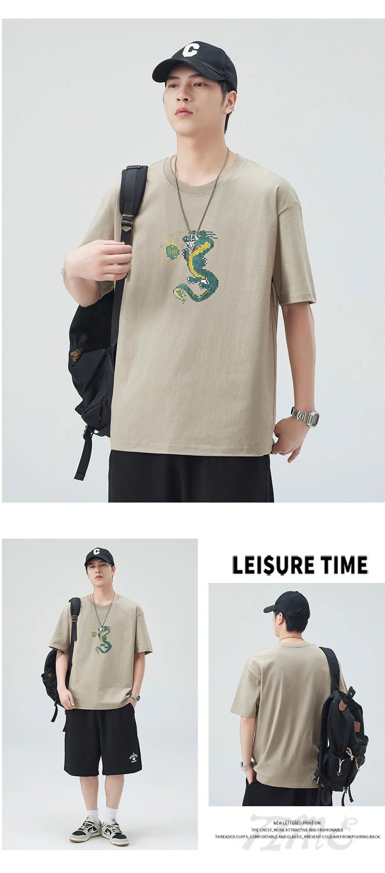 Design Dragon Embroidery Oversized T-Shirt Gray - 15